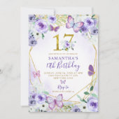 Lila und goldener Schmetterling am 17. Geburtstag Einladung (Vorderseite)