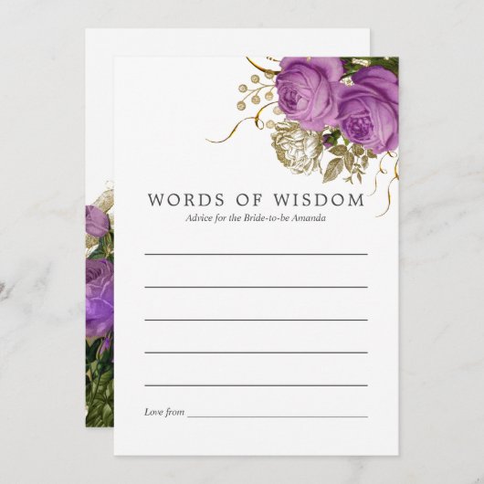 Lila und goldener Vintager Chic Hinweiskarte (Vorne/Hinten)