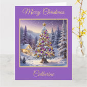 Lila und goldener Weihnachtsbaum im Winterwald Karte (Gelbe Blume)