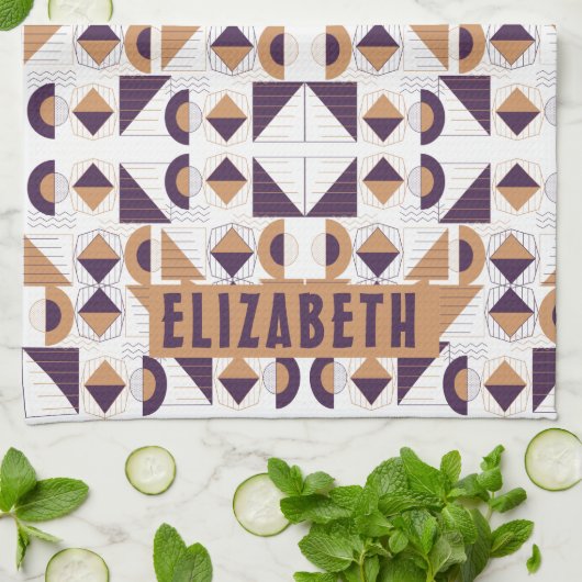 Lila und goldenes ästhetisches abstraktes Muster Geschirrtuch (Gefaltet)