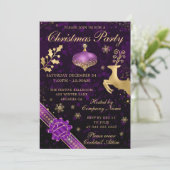 Lila und goldenes Bauble & Ribbon Weihnachts-Party Einladung (Stehend Vorderseite)
