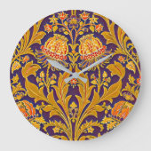 Lila und goldenes botanisches Morris Inspiriert Große Wanduhr (Vorderseite)