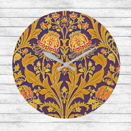 Lila und goldenes botanisches Morris Inspiriert Große Wanduhr