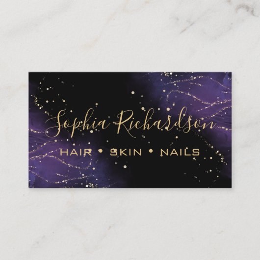 lila und goldenes Edelstahlspiel Visitenkarte (Vorderseite)