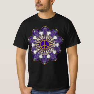 Lila und goldenes Friedenszeichen Mandala T-Shirt