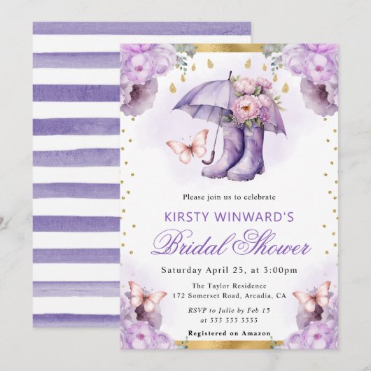 Lila und goldenes Frühjahr-Brautparty Einladung (Vorne/Hinten)