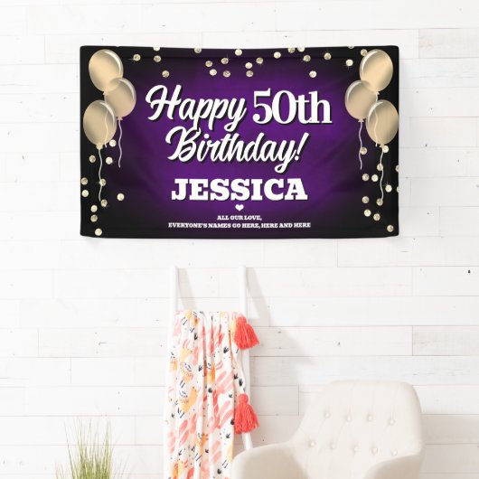 Lila und goldenes Happy Birthday Banner (Insitu)