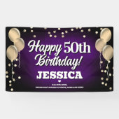 Lila und goldenes Happy Birthday Banner (Horizontal)