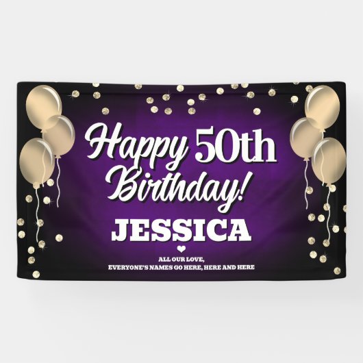 Lila und goldenes Happy Birthday Banner (Horizontal)