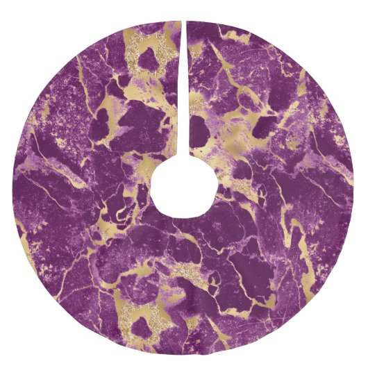 Lila und goldenes Marmormuster Polyester Weihnachtsbaumdecke (Vorderseite)