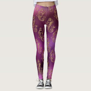Lila und goldenes Meerjungmuster Leggings