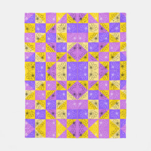 Lila und goldenes Sommerblumenmuster Fleecedecke