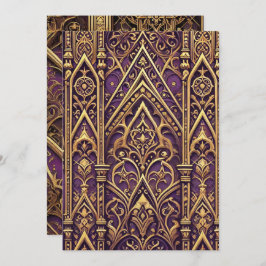 Lila und goldenes Viktorianisches Gotisches Muster Einladung
