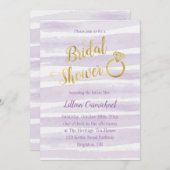 Lila und goldenes Watercolor Streifen-Brautparty Einladung (Vorne/Hinten)