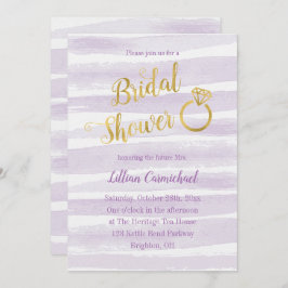Lila und goldenes Watercolor Streifen-Brautparty Einladung