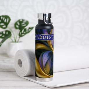 Lila und goldfarbene Abstrakte Swirbel / Name Trinkflasche