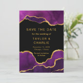 Lila und goldfarbene Agate Save the Date (Stehend Vorderseite)