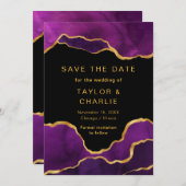 Lila und goldfarbene Agate Save the Date (Vorne/Hinten)