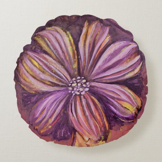 Lila und goldfarbene Aquarellfarbe Fett Rundes Kissen (Vorderseite)