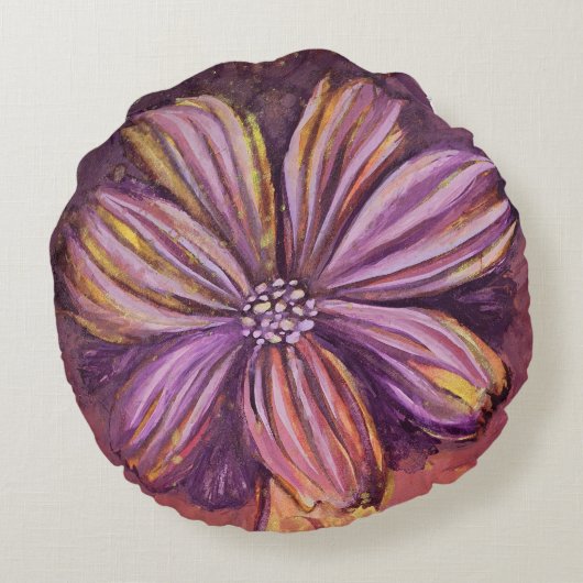 Lila und goldfarbene Aquarellfarbe Fett Rundes Kissen (Rückseite)