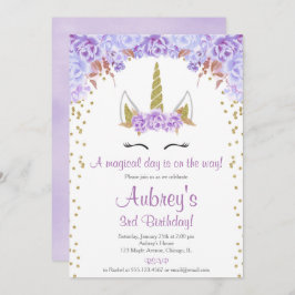 Lila und goldfarbene Geburtstagsparty Einladung