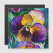 Lila und goldfarbene Pansy-blaugrüne Blätter Magnetkarte (Vorne/Hinten)