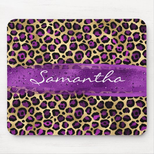Lila und goldfarbener Leopard Pinselstrich Mousepad (Vorne)