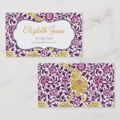 Lila und goldfarbener Retro-Damast Visitenkarte (Vorne/Hinten)