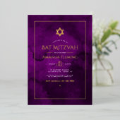 Lila und goldfarbenes Bat Mitzvah-Foto Folieneinladung (Stehend vorne)