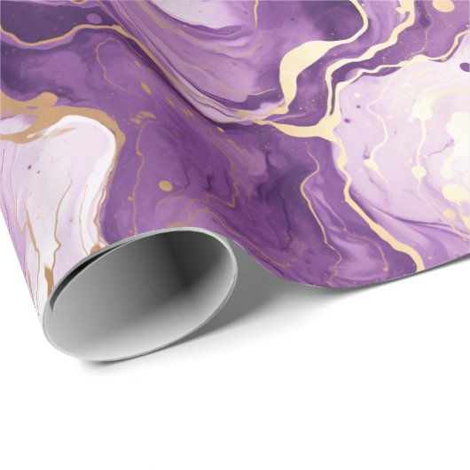 Lila und goldfarbenes Marmormuster Geschenkpapier (Rolleneckpunkt)