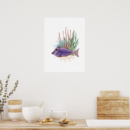 Lila und Goldfische Einfache Aquarell Poster (Küche)