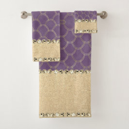 Lila- und Goldfolie Diamant Blend  Badhandtuch Set
