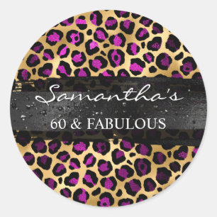 Lila und Goldfolie Leopard 60 & Fabelhaft Runder Aufkleber