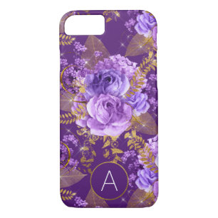 Lila und Goldfolien-Monogramm-Blumenmuster Case-Mate iPhone Hülle