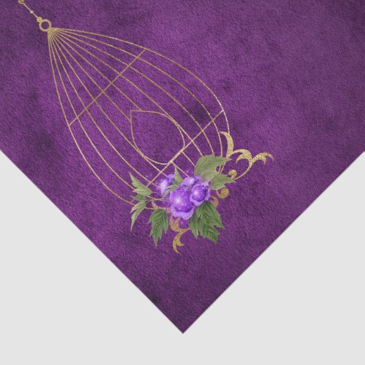 Lila und goldgestörter Grunge-Vogelkäfig Seidenpapier (Ausschnitt)