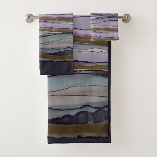 Lila und goldgestreift Moderne Badhandtuch Set (Insitu)