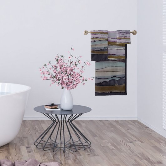 Lila und goldgestreift Moderne Badhandtuch Set