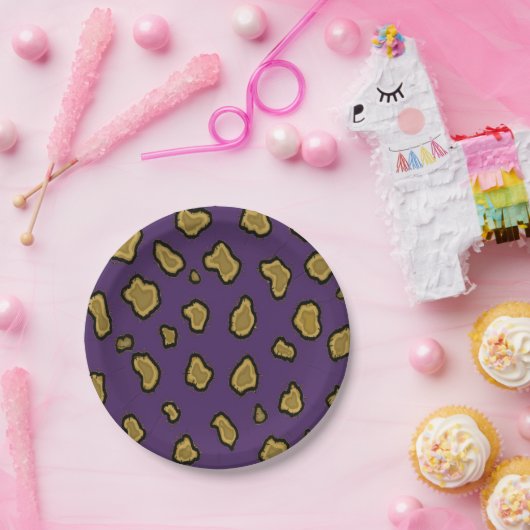 Lila und Goldleopard-Print Pappteller (Party)