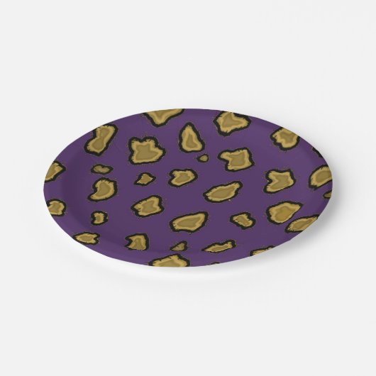 Lila und Goldleopard-Print Pappteller (Schrägansicht)