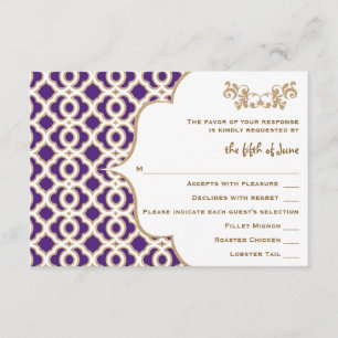 Lila und goldmarokkanische Hochzeitskarten RSVP Karte