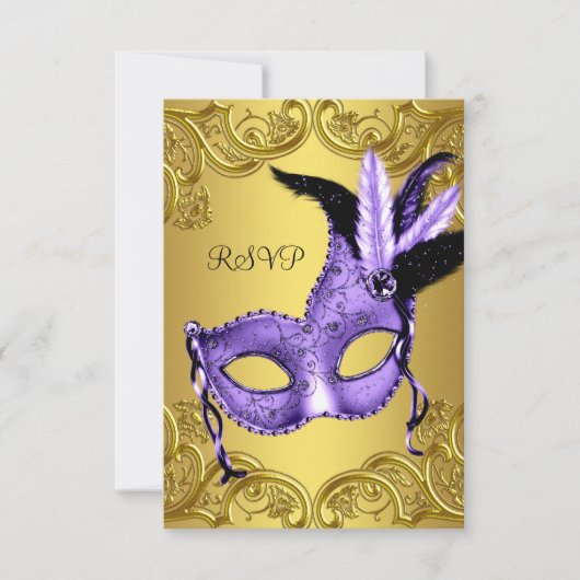 Lila und Goldmasquerade Party UAWG RSVP Karte (Vorderseite)