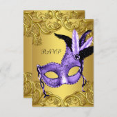 Lila und Goldmasquerade Party UAWG RSVP Karte (Vorne/Hinten)