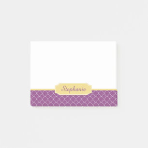 Lila und GoldQuatrefoil Monogramm Post-it Klebezettel