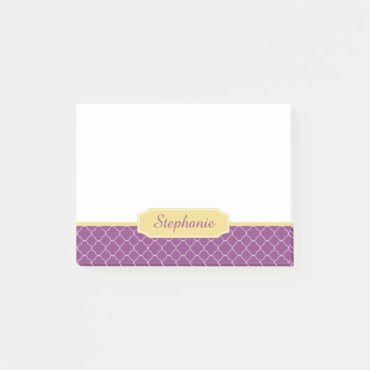 Lila und GoldQuatrefoil Monogramm Post-it Klebezettel (Vorderseite)