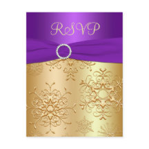 Lila und Goldschneeflocken Hochzeitkarte RSVP