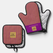 Lila- und Goldstreifen Ofenhandschuh & Topflappen-Set (Vorderseite/Rückseite)