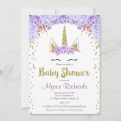Lila und Goldunicornmädchen-Babydusche Einladung (Vorderseite)