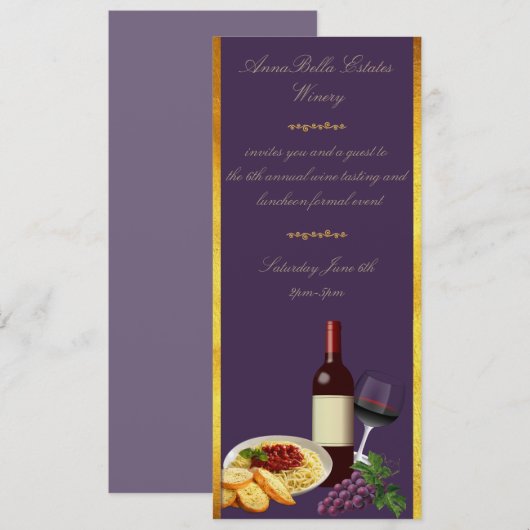 Lila und Goldweinkellerei-Mittagessen-Ereignis Einladung (Vorne/Hinten)