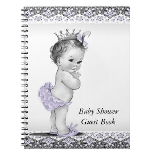 Lila und Grau Baby Shower Gästebuch Notizblock