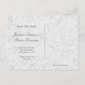 Lila und grau Damask Save the Date Ankündigungspostkarte (Rückseite)